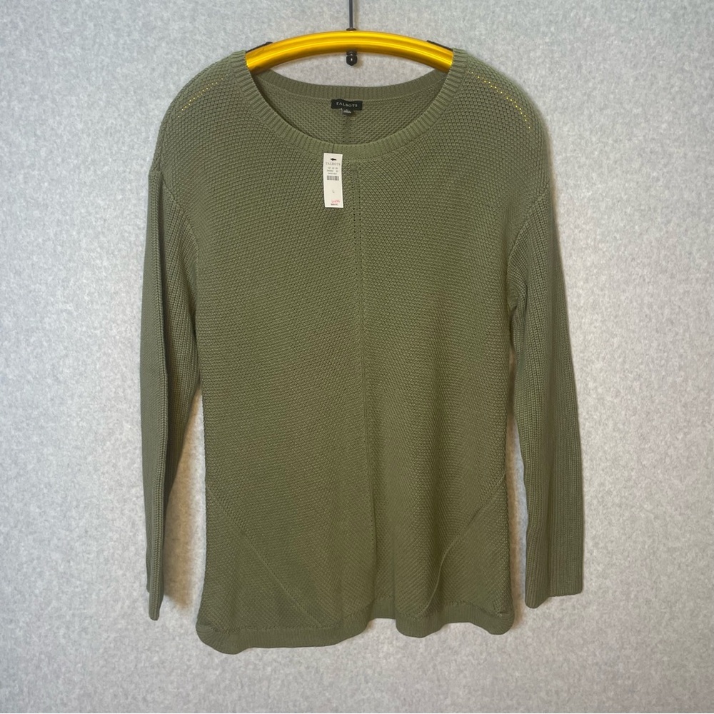 Talbots Shaker Stitch Solid Green Pullover Pima C… - image 2